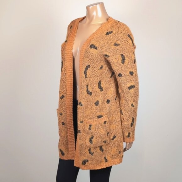 Woven Heart Open Longline Cardigan Sweater Fuzzy Leopard Print Winter Knit - Picture 5 of 11